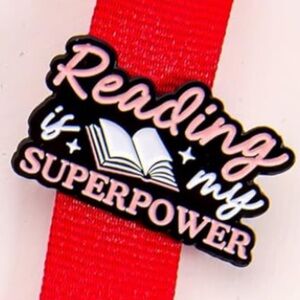 NEW Enamel Pin “Reading is My Superpower” Books Literature Reading Pink Black